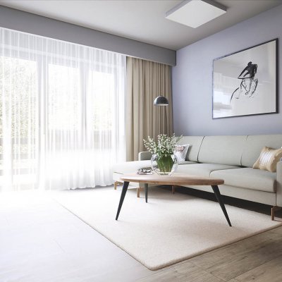 Minimalistyczny salon w beżowych kolorach